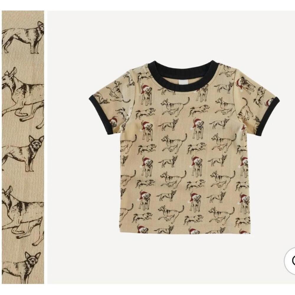 Kate Quinn Short Sleeve Ringer Tee Santa Mutts 18-24‎ Christmas Dog Shirt Boho